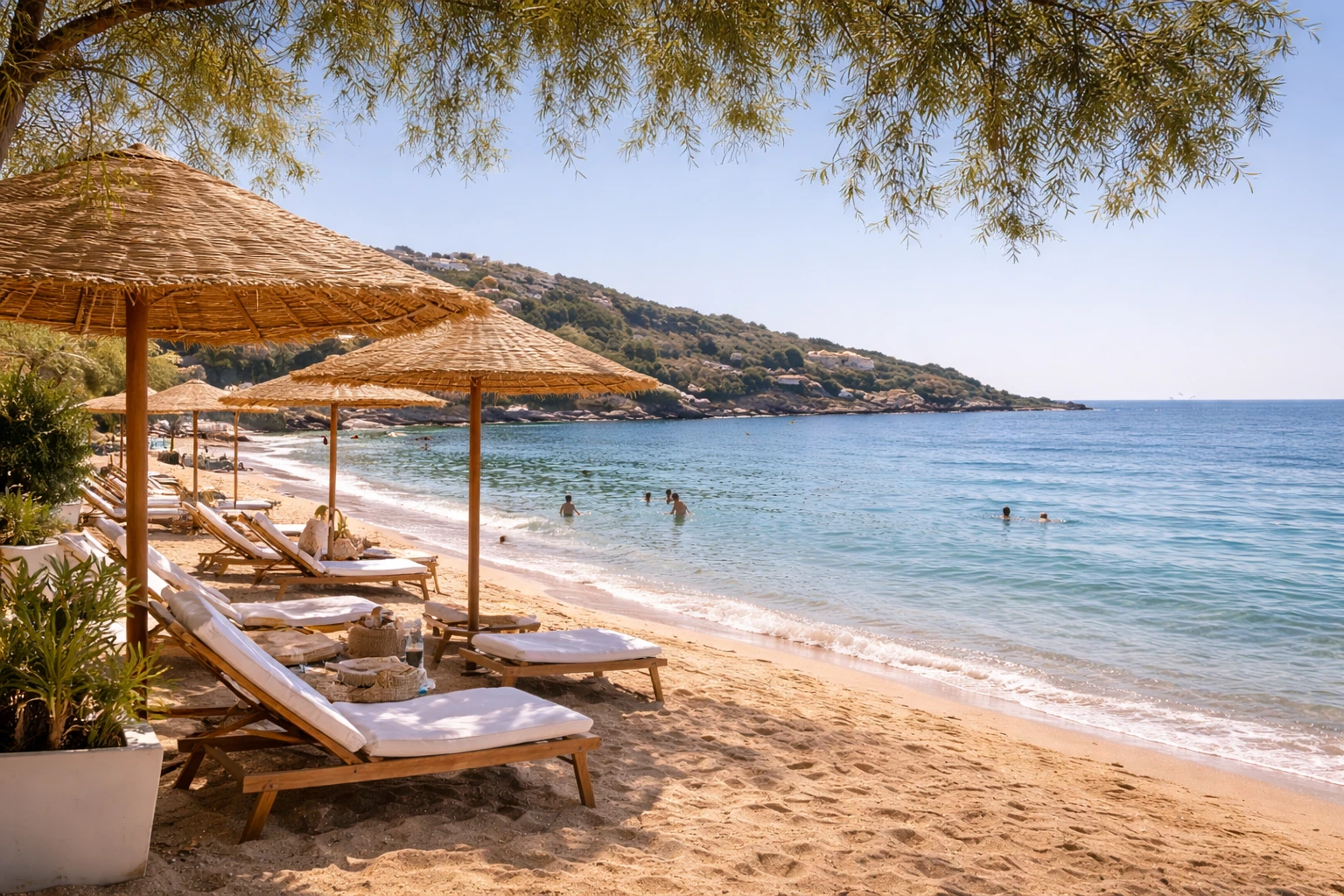 Clear-water beach scene near Rafina and Artemida.