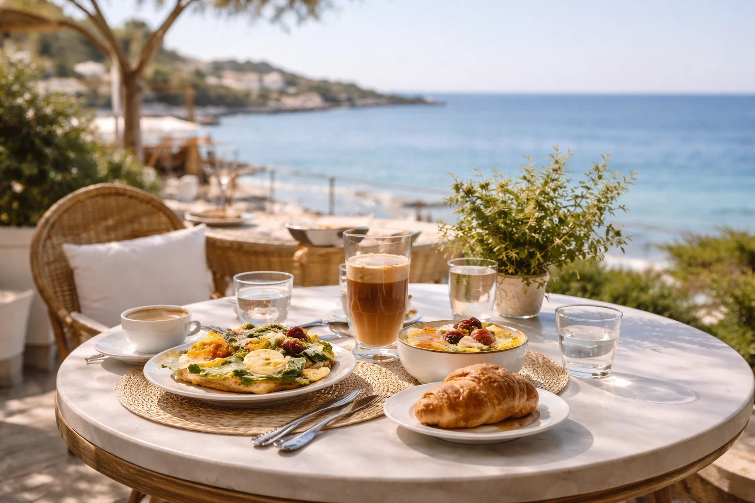 Coffee and brunch table near the coast around Rafina.