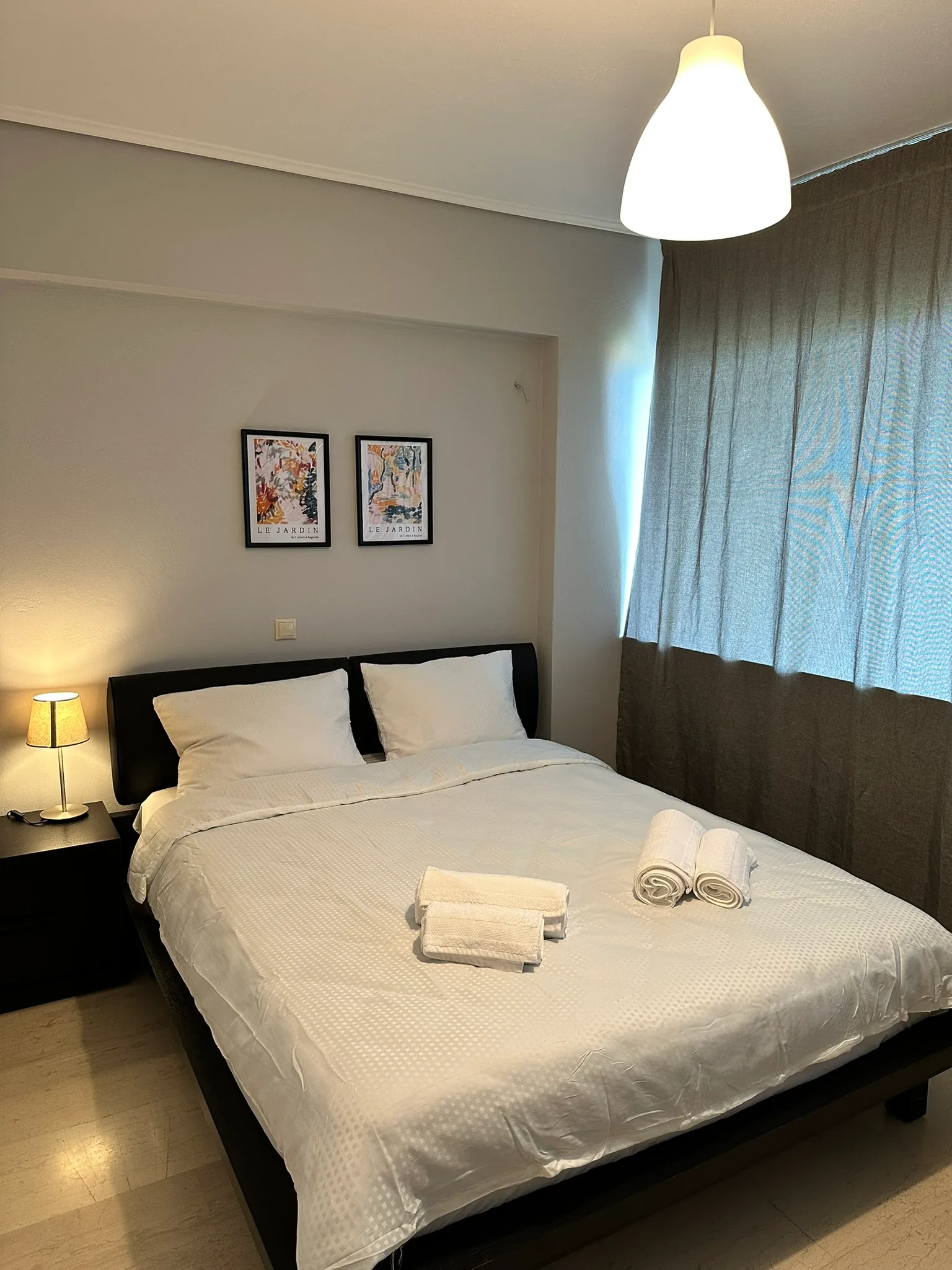 Aegean Hill Retreat double bedroom prepared for guests.